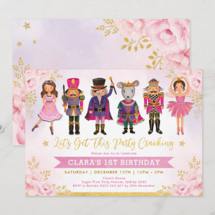 Invitation Nutcracker Winter Blush Gold Floral Anniversaire