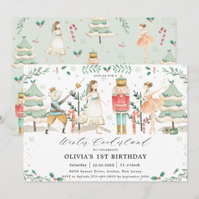 Invitation Nutcracker Winter Onederland 1er anniversaire (Devant / Derrière)