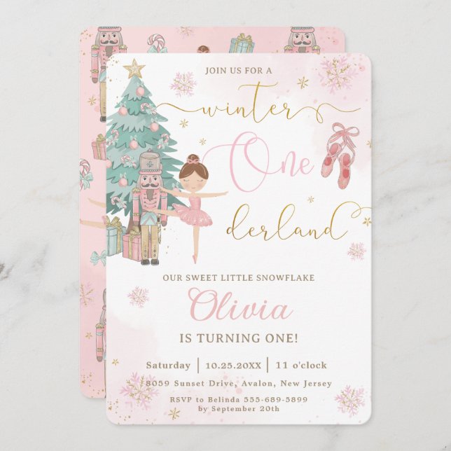 Invitation Nutcracker Winter Onederland 1er anniversaire (Devant / Derrière)