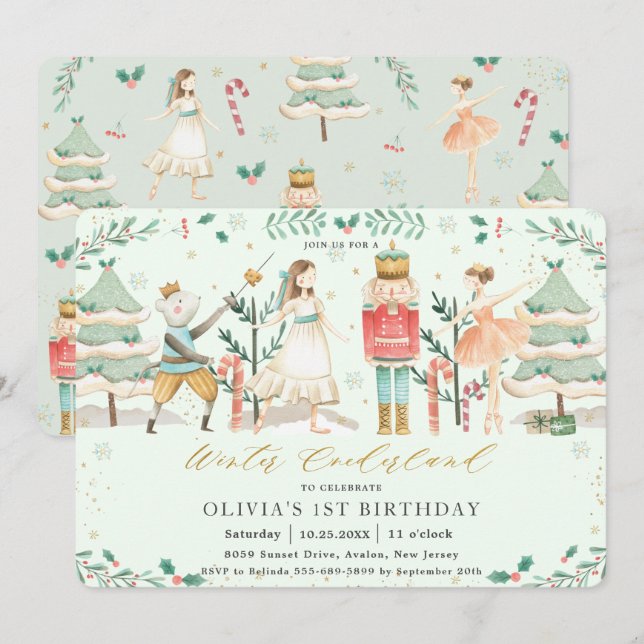 Invitation Nutcracker Winter Onederland 1er Birthday Inv (Devant / Derrière)