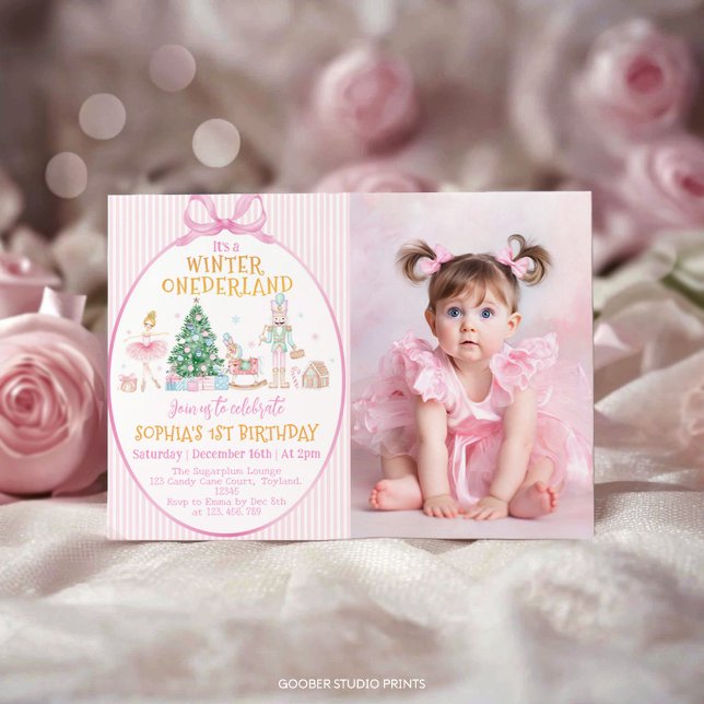 Invitation Nutcracker Winter Onederland Pink Birthday Photo (Créateur téléchargé)