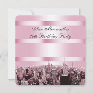 Invitation NYC Ciel Gravé 2 Rose Noir Anniversaire