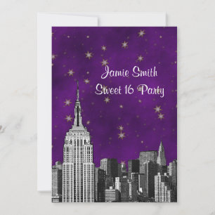Invitation NYC ESB Skyline Gravé Étoile Violette Douce 16 V
