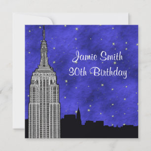 Invitation NYC ESB Skyline Silhouette Blue Starry BG Annivers