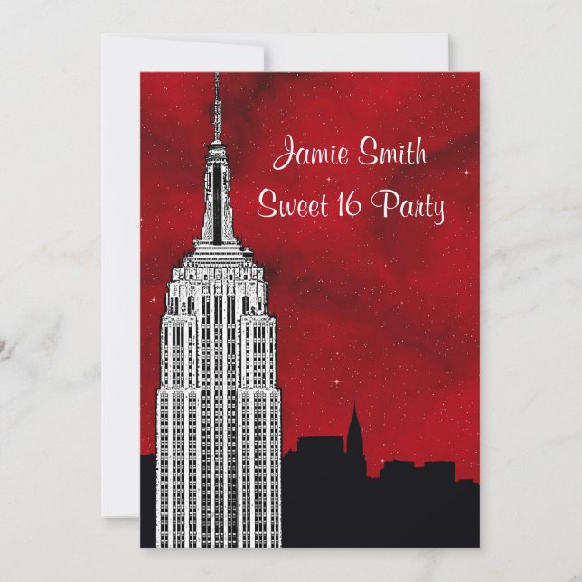 Invitation NYC ESB Skyline Silhouette rouge étoile BG2 Sweet  (Devant)