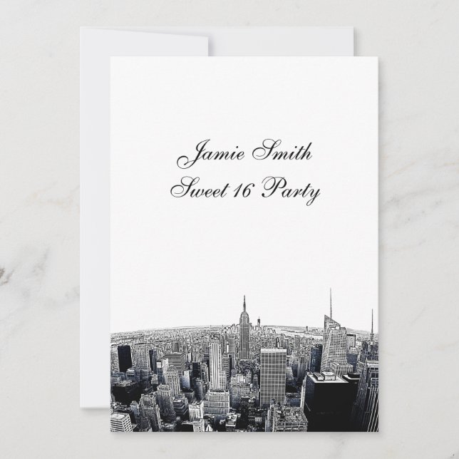 Invitation NYC Etched Fisheye Skyline 2 BW Sweet 16 V (Devant)