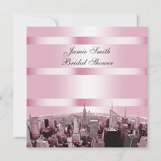 Invitation NYC Etched Skyline 2, Fête des mariées rose noir (Devant)