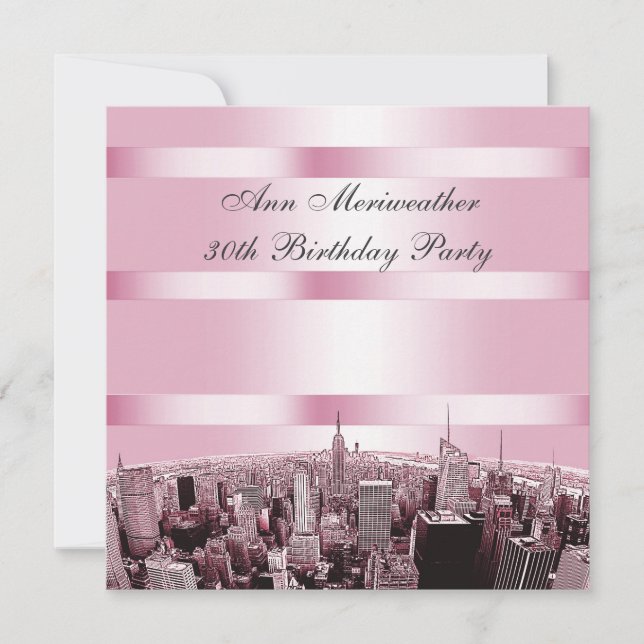 Invitation NYC Etched Skyline 2 Rose Black Anniversaire (Devant)