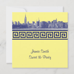 Invitation NYC large Skyline Etch BW GK Sweet sixteen SQ Bleu