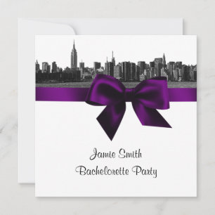 Invitation NYC large Skyline Etch BW violet Bachelorette SQ