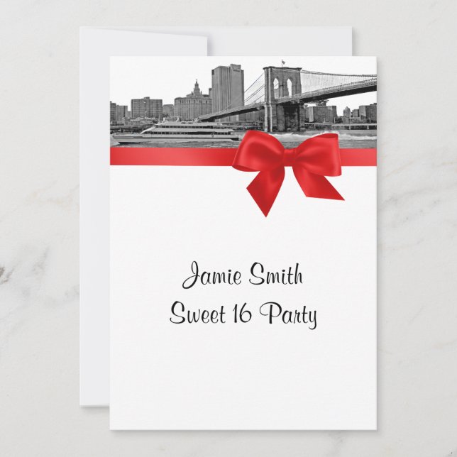 Invitation NYC large Skyline Etted BB BW Sweet sixteen rouge (Devant)