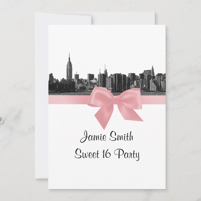Invitation NYC large Skyline Etted BW Sweet sixteen rose (Devant)