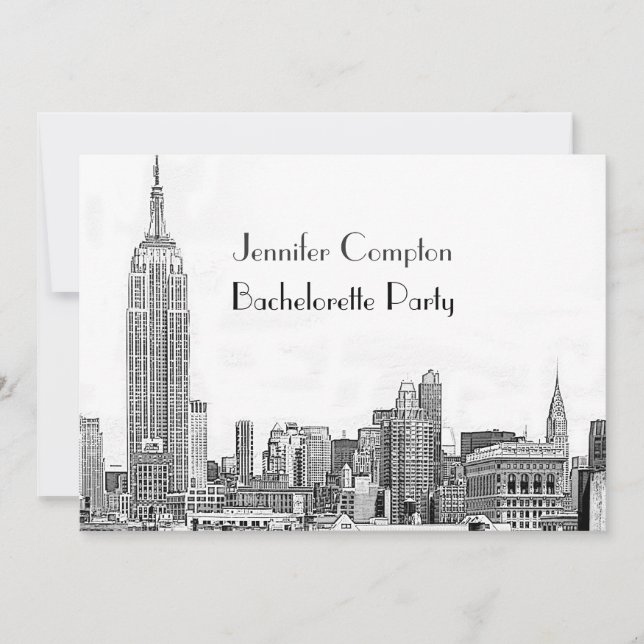 Invitation NYC Skyline 01 Etched Wht Bachelorette Party (Devant)