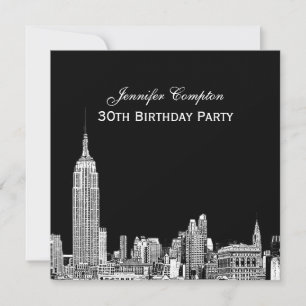 Invitation NYC Skyline 01 Gravé DIY Fond de Couleur SQ Annive
