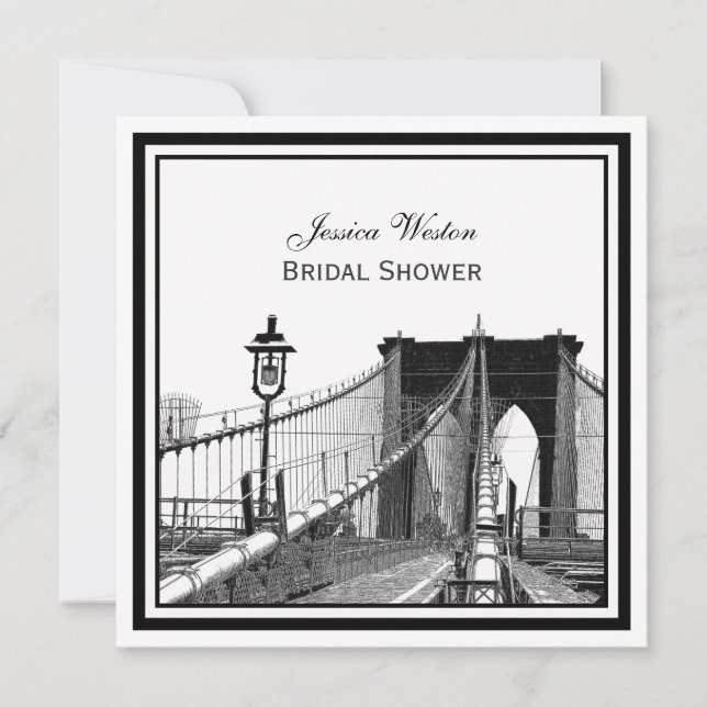 Invitation NYC Skyline Brooklyn Bridge #2 SQ Fête des mariées (Devant)
