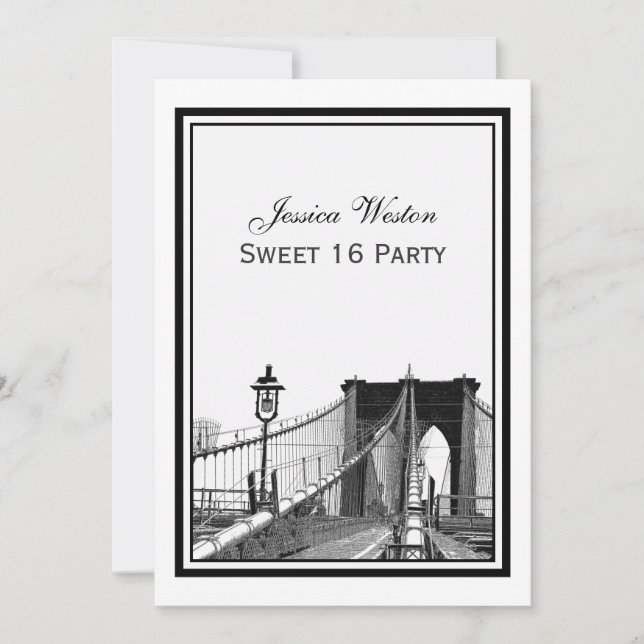 Invitation NYC Skyline Brooklyn Bridge #2 Sweet 16 Party (Devant)