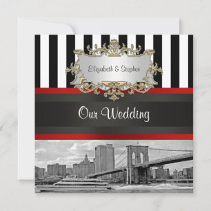 Invitation NYC Skyline Brooklyn Bridge Blk Mariage blanc