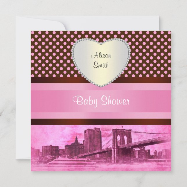 Invitation NYC Skyline Brooklyn Bridge Boat 3H Baby shower (Devant)