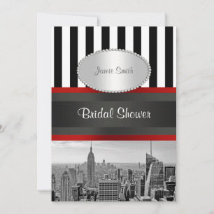 Invitation NYC Skyline BW Black White Stripe 2P Fête de l'mar