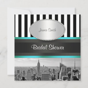 Invitation NYC Skyline BW Blk Wht Strp Fête des mariées P Tur