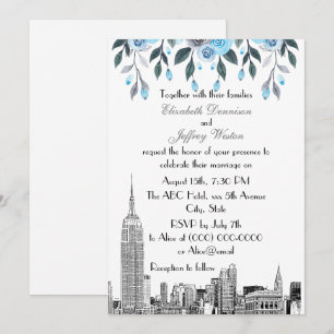 Invitation NYC Skyline ESB Etch Blue Grey FlorMariage