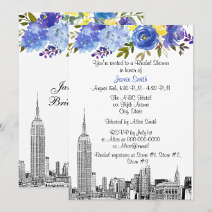 Invitation NYC Skyline ESB Etch Blue Yel Fête des mariées flo