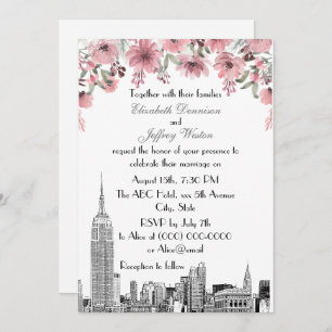 Invitation NYC Skyline ESB Etch rose Floral Mariage