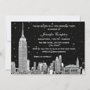 Invitation NYC Skyline Etch Starry do-it-yourself BG Color SQ