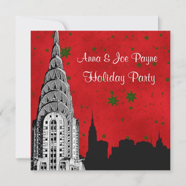 Invitation NYC Skyline Etched Chrysler 1 Noël (Devant)