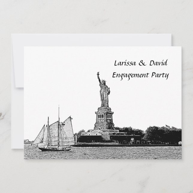 Invitation NYC Skyline Etched St Liberty Engagement Party (Devant)