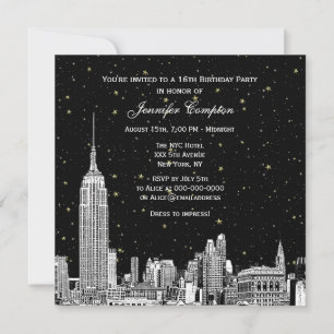 Invitation NYC Skyline Etched Starry do-it-yourself BG Color