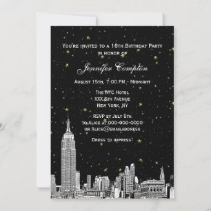 Invitation NYC Skyline Etched Starry do-it-yourself BG Color 