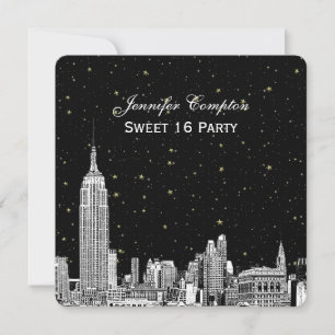 Invitation NYC Skyline Etched Starry do-it-yourself BG Color