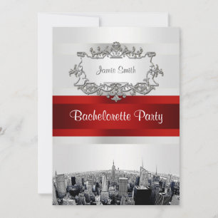 Invitation NYC Skyline Gravée 2, Blanc, Ruban Rouge Enterreme