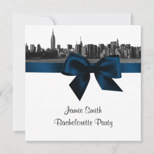 Invitation NYC Skyline large Etchd BW Navy Enterrement de vie
