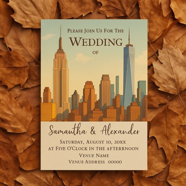 Invitation NYC Skyline Mariage Cityscape Vintage (Créateur téléchargé)