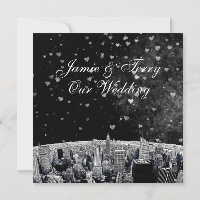 Invitation NYC Skyline no 2 Black White Heart Mariage (Devant)