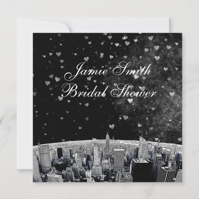 Invitation NYC Skyline no 2 Blk Wht Heart Fête des mariées (Devant)