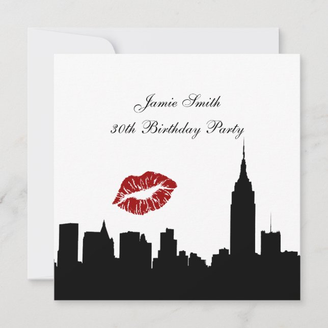 Invitation NYC Skyline Silhouette, Biss ESB #1 BW Birday SQ (Devant)