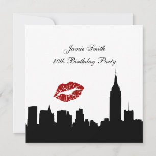 Invitation NYC Skyline Silhouette, Biss ESB #1 BW Birday SQ