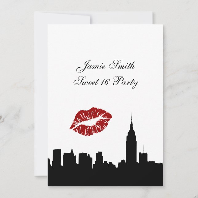 Invitation NYC Skyline Silhouette, Biss ESB #1 BW Sweet 16 V (Devant)