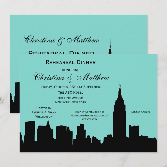 Invitation NYC Skyline Silhouette Dîner de répétition #F (Devant / Derrière)