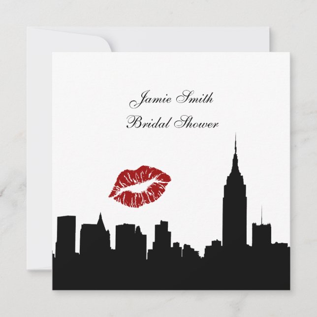 Invitation NYC Skyline Silhouette, Fête des mariées ESB Kiss  (Devant)