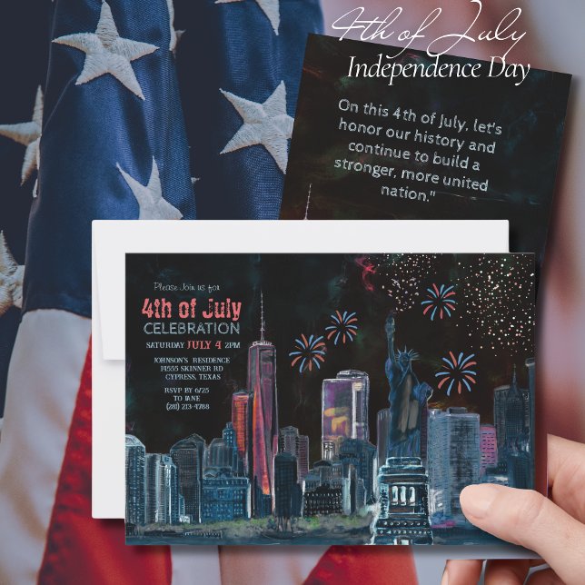 Invitation NYC Skyline Starry Night 4 juillet Célébration (NYC Skyline Starry Night 4th of July Celebration Invitation)