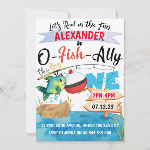 Invitation O-Fish-Ally Big One Pêche 1er anniversaire garçon