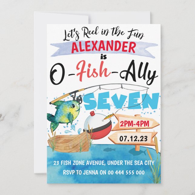 Invitation O-Fish-Ally Sept Pêche 7e anniversaire garçon (Devant)