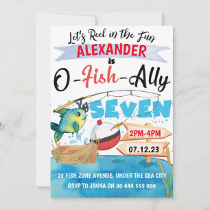 Invitation O-Fish-Ally Sept Pêche 7e anniversaire garçon