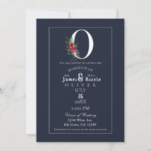 Invitation O Monogramme Initiale Moderne Fleurie Bleue Mariag