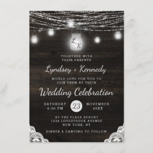 Invitation Oak Ridge Rustic Wood & Mason Jar Monogram Mariage