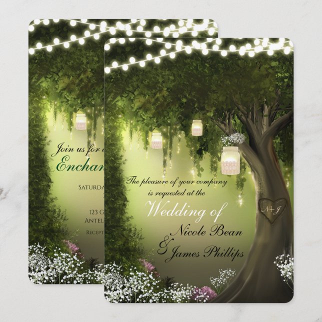 Invitation Oak Tree Rustique Enchanted Forest Garden Mariage (Devant / Derrière)